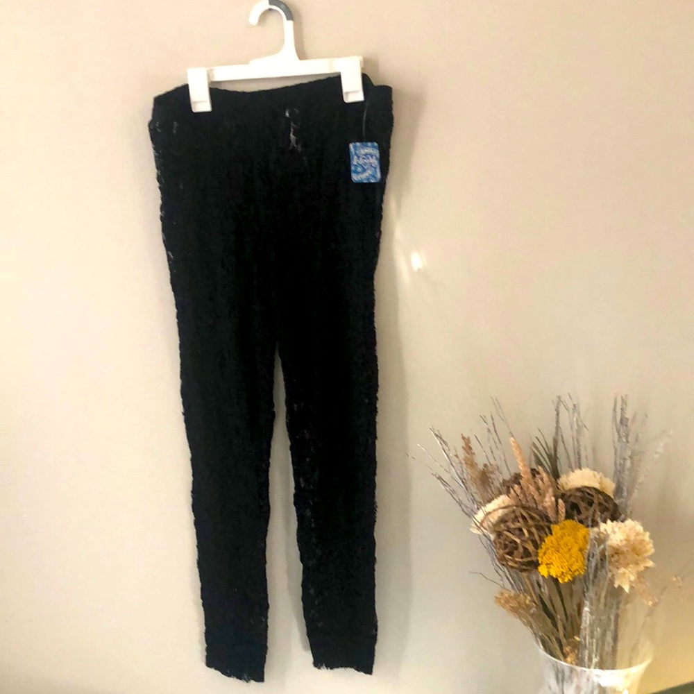 Free people lazy lace leggings black floral textured tights